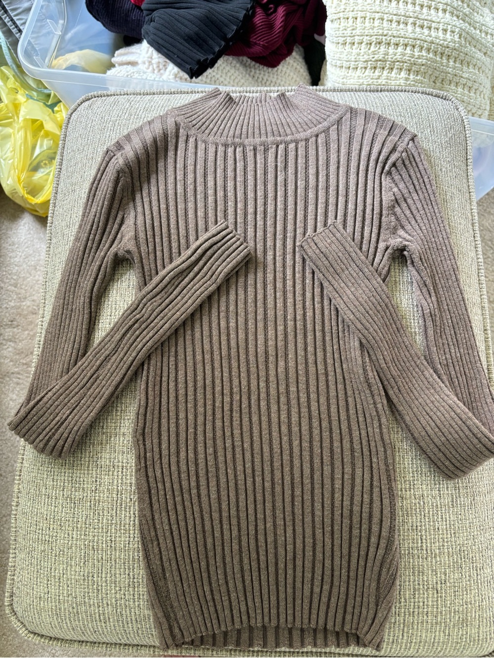 Women’s Rib-Knit Long Sleeve Sweater Dress - Brown